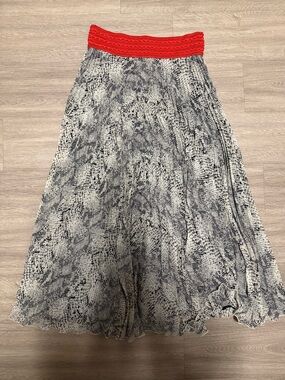 Red-Waist Snake Print Maxi Skirt